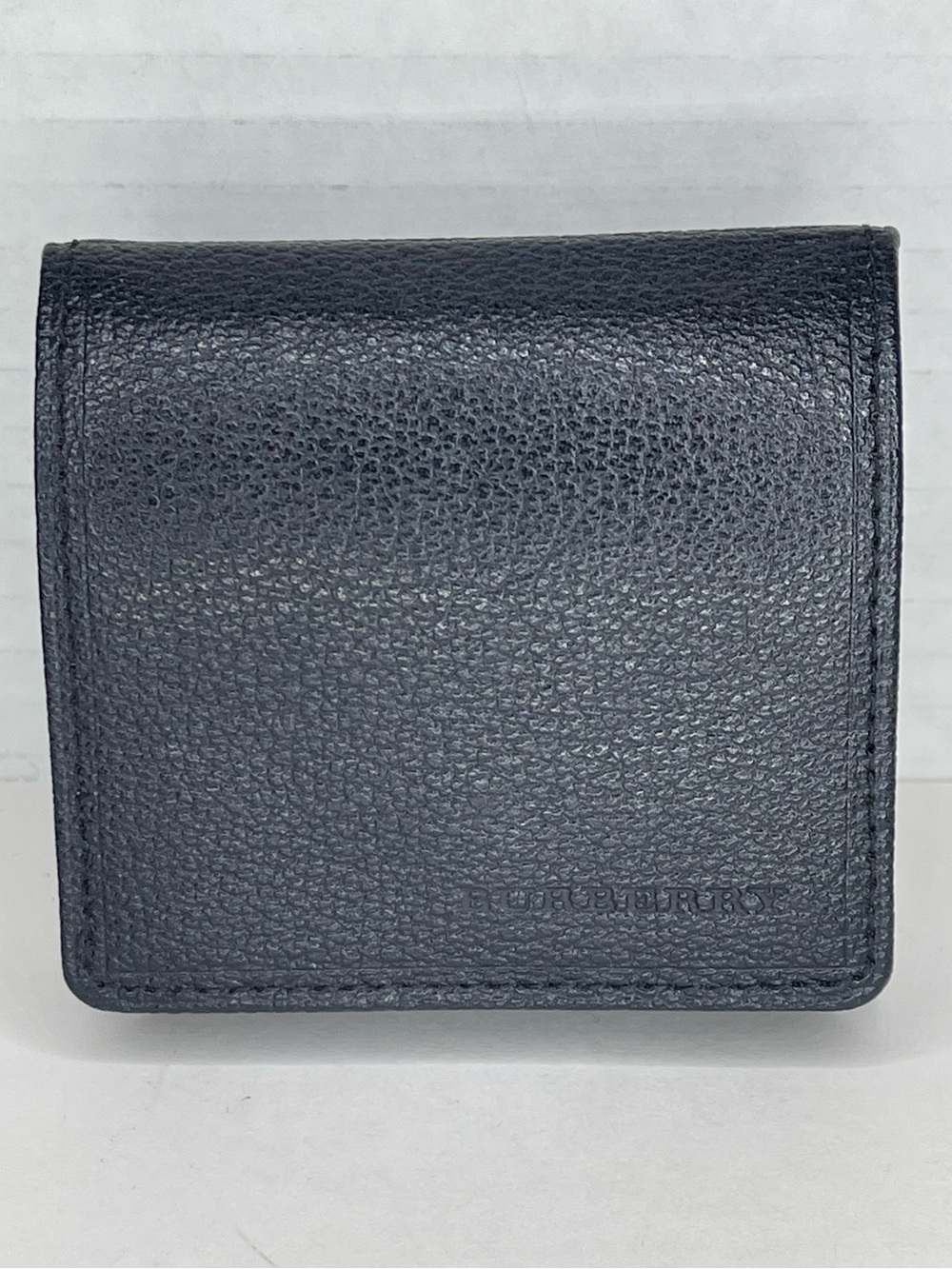 Burberry black pebbled leather trifold wallet